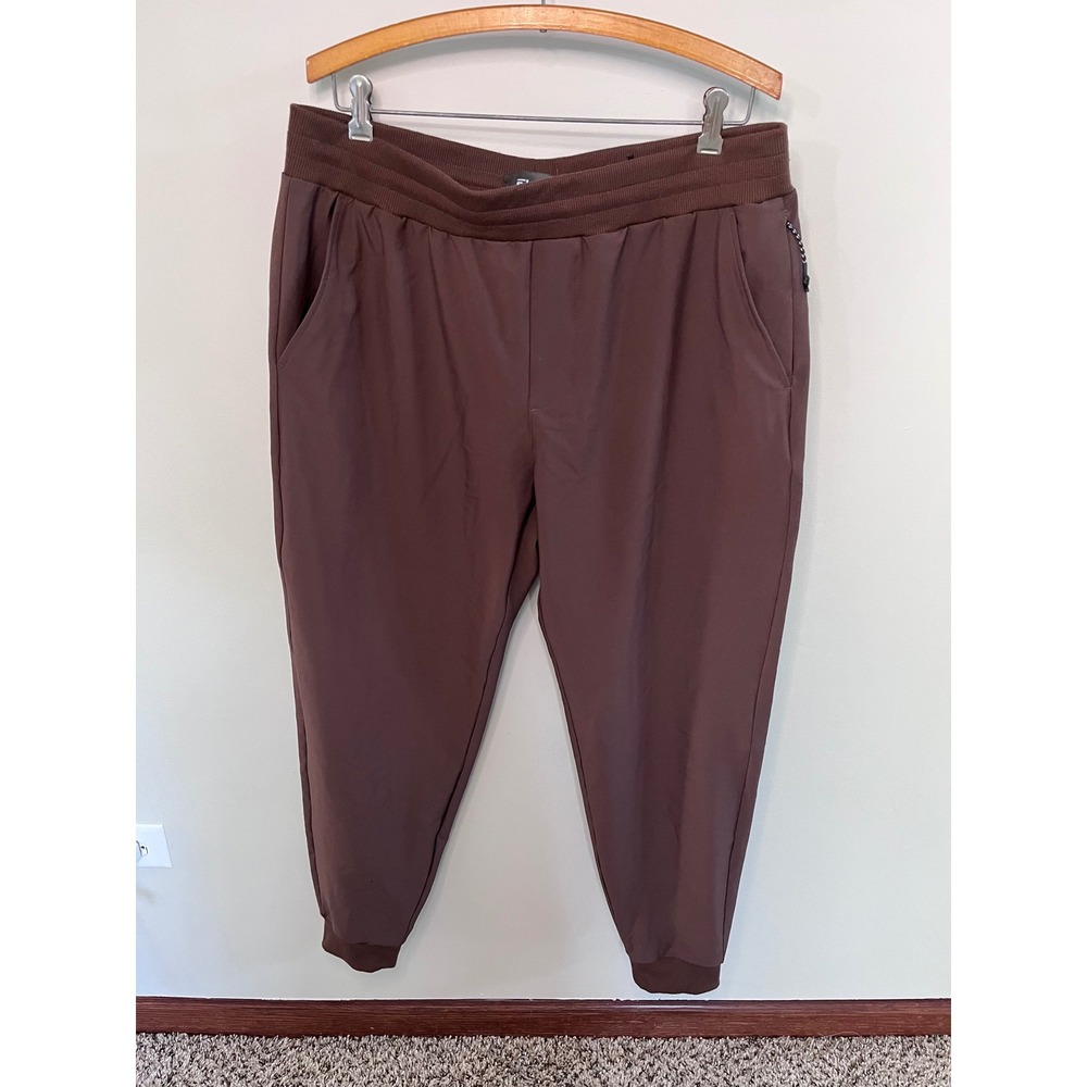 FLX Womens Brown Active Jogger Pants Ribbed Waistband Stretch Size Large